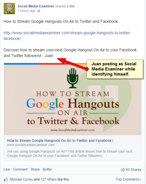 One of the uniquely crafted posts by Juan Felix on the Social Media Examiner page