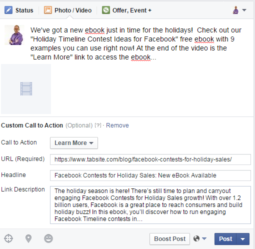 Setup Facebook Video call to action