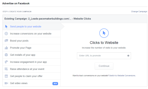 Facebook Ads Manager Ad Types