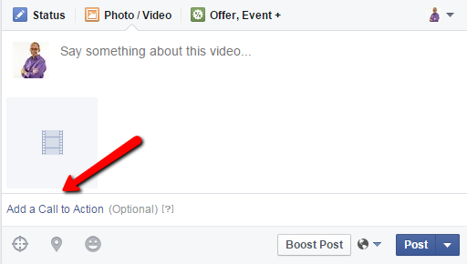 Call to Action option when Uploading a Video to Facebook