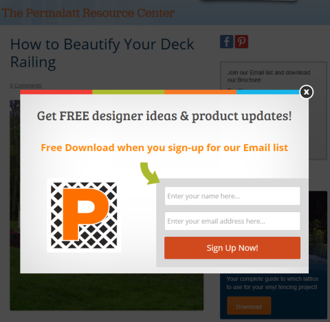 Example of a Email Lead Capture on a Web Page Used in a Integrated Marketing Campaign