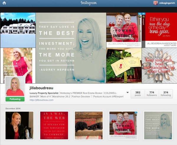 Jill's Instagram account displays her branding and the authentic Jill!