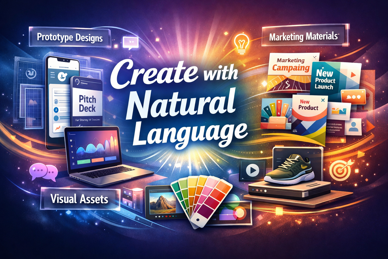 Claude AI design tool creating prototypes, marketing materials, pitch decks, and visual assets with natural language proce...