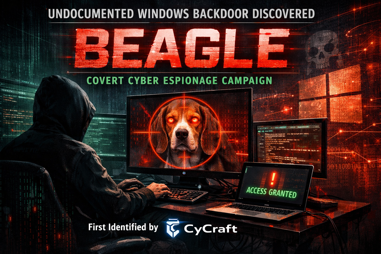Beagle malware backdoor discovered through malvertising campaign using fake Claude site, cybersecurity threat illustration.