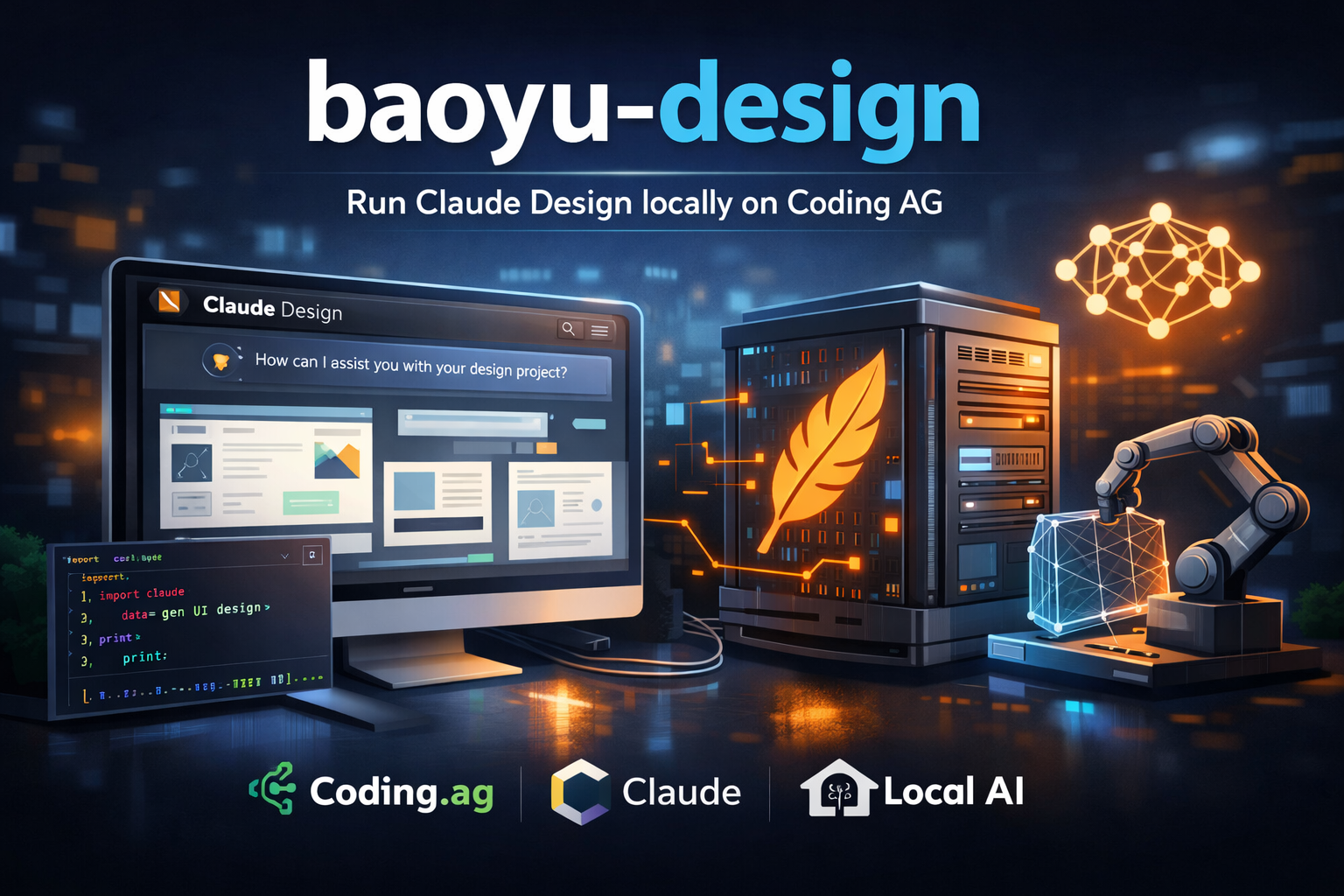 Baoyu-design open-source platform running Claude Design locally on Coding AG with AI integration and code editor interface