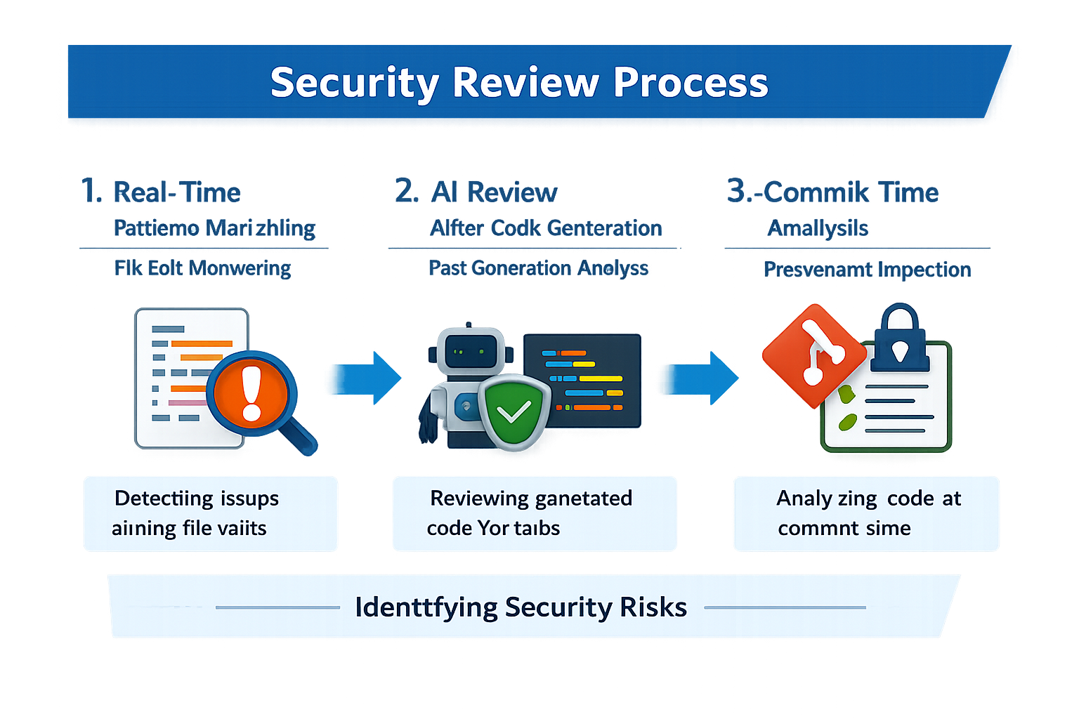 Claude security review process: real-time detection, AI analysis, and commit-time code inspection for identifying security...