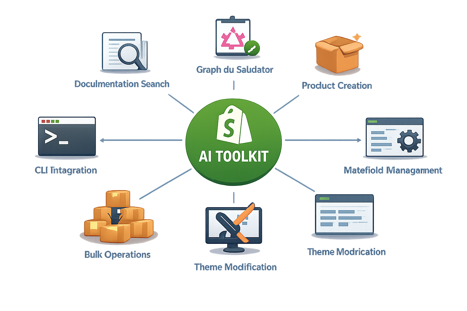 AI Toolkit for Shopify store building with features including product creation, theme modification, CLI integration, and b...