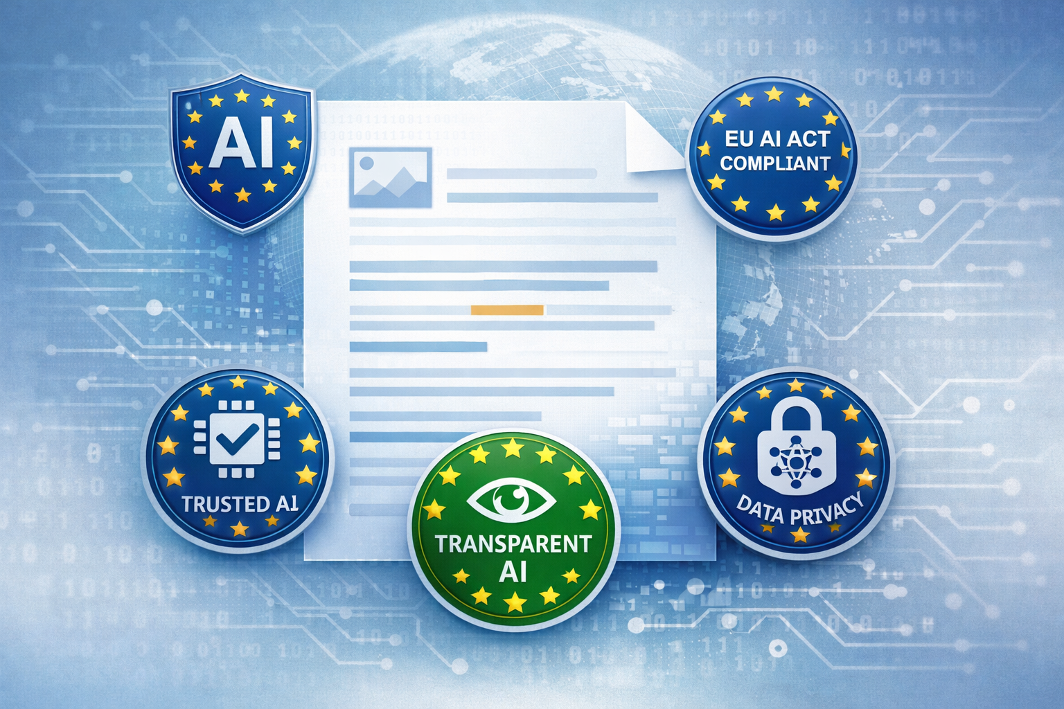 EU AI Act compliance badges for Claude Chrome Extension: Trusted AI, Transparent AI, Data Privacy, and EU AI Act Compliant...