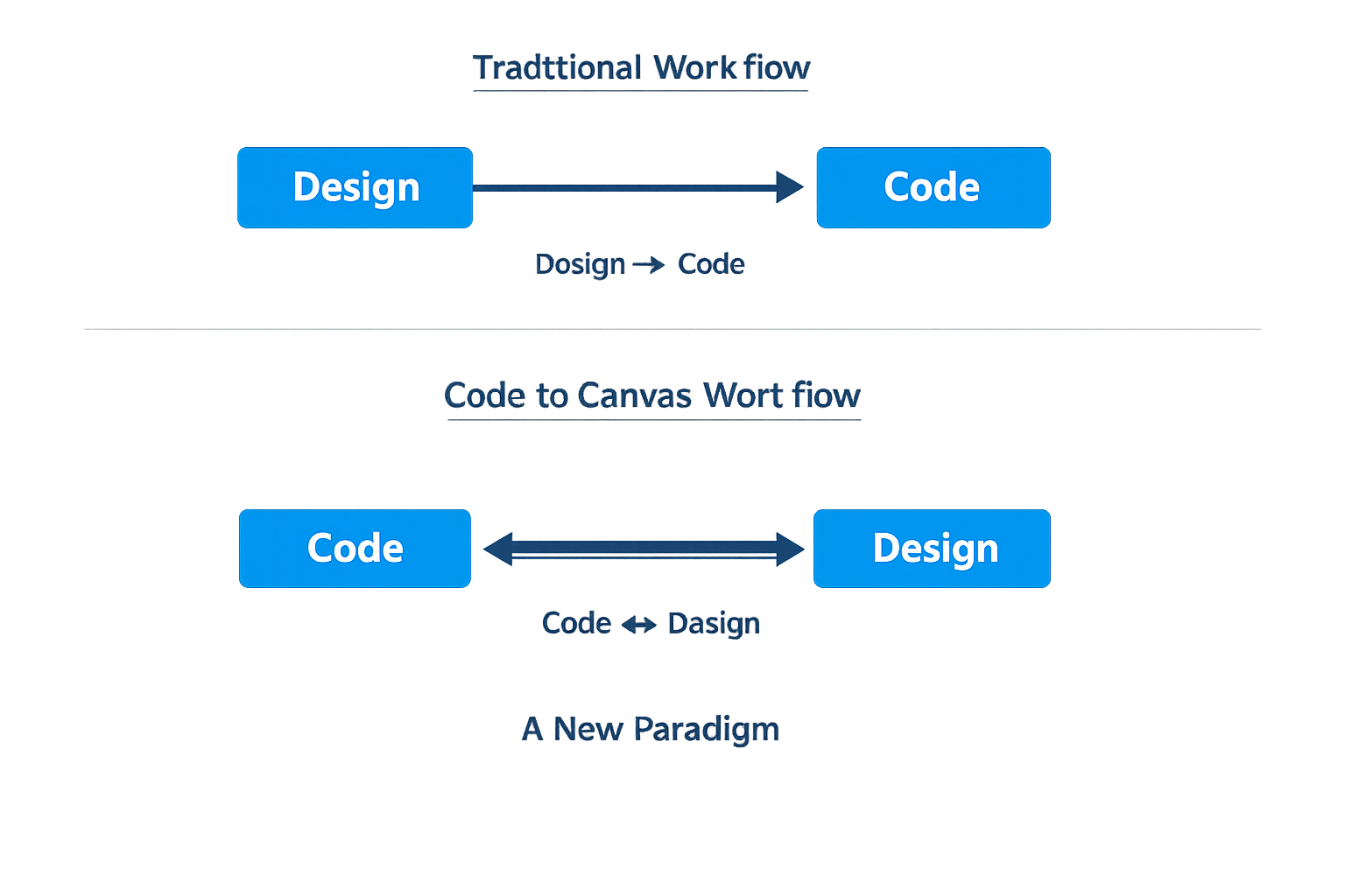 Traditional vs Code to Canvas workflow comparison: Design to Code vs bidirectional Code and Design integration paradigm.