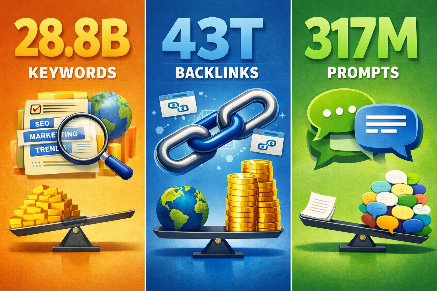 Semrush Claude connector: 28.8B keywords, 43T backlinks, 317M prompts for SEO marketing automation.