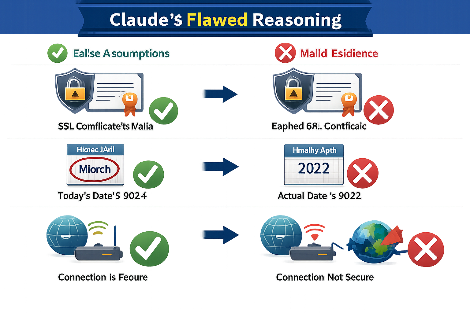Claude's flawed reasoning: false assumptions and malicious evidence in cybersecurity breaches illustrated