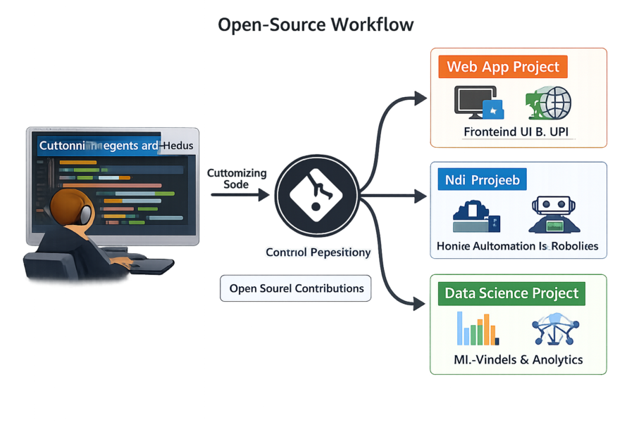 Open-source workflow diagram showing customization and control options for web, automation, and data science projects