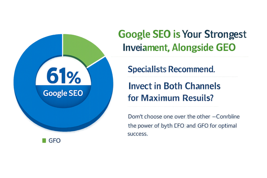 Google SEO 61% strongest investment chart showing GEO and SEO comparison for 2026 holiday marketing strategy.