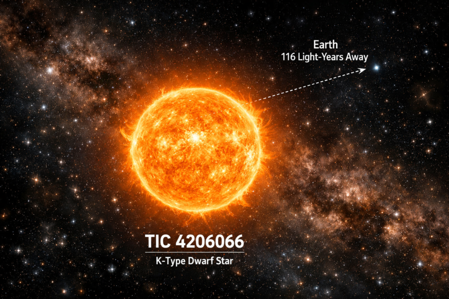 TIC 4206066 K-Type Dwarf Star with TESS exoplanet candidates, 116 light-years from Earth
