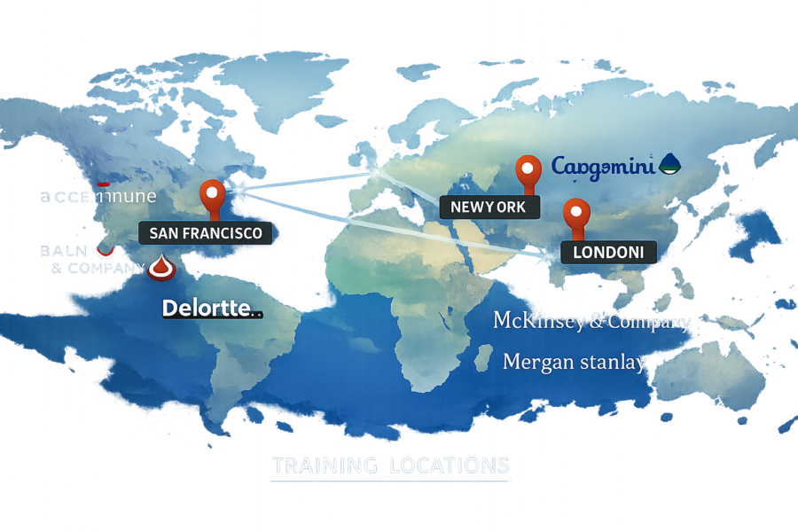 Anthropic Claude training locations map showing San Francisco, New York, and London hubs for Frontier Academy program.