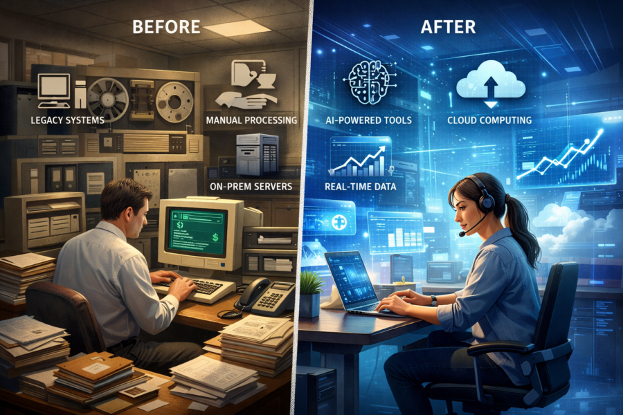 Digital transformation: Legacy systems evolving to AI-powered cloud computing with real-time data analytics and Claude AI ...