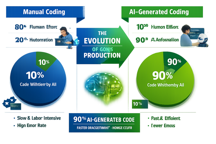 Manual vs AI-generated medical coding comparison showing 80% human effort vs 10% effort with AI, highlighting healthcare a...