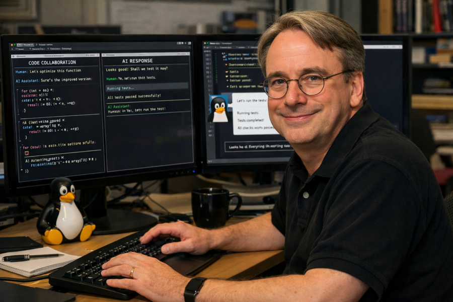 Developer using Claude AI for code collaboration, optimizing functions with AI assistant on dual monitors displaying code ...